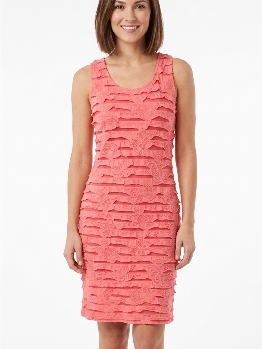 PARKHURST Pink Sleeveless Shift Dress Summer Dress Butterfly Ruffle Sheer Small